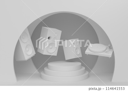 Abstract scene or podium with Hi-fi speakers and DJ turntable on monochrome 114641553