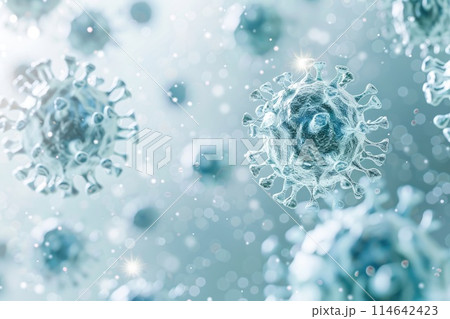 Vivid 3D Illustration of Coronavirus Particles in High Detail 114642423