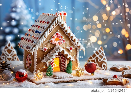 Enchanting Gingerbread House Amidst Sparkling Festive Decorations 114642434