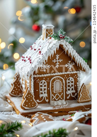 Enchanting Gingerbread House Amidst Sparkling Festive Decorations 114642435