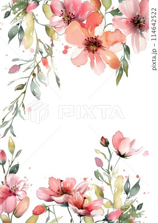 Elegant Watercolor Floral Arrangement on White Background Elegant Watercolor Floral Arrangement on White Background 114642522