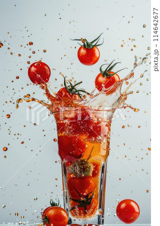 Fresh Tomato Splash in Glass: Vibrant, Juicy and Dynamic Fresh Tomato Splash in Glass: Vibrant, Juicy and Dynamic 114642677