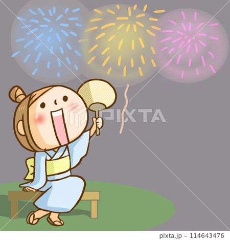 花火を見上げる女の子 114643476