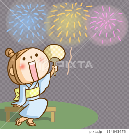 花火を見上げる女の子 114643476