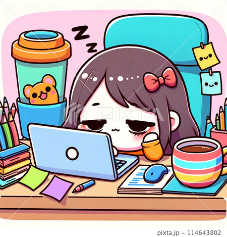睡魔に負けるイラストレーター 睡魔に負けるイラストレーター 114643802
