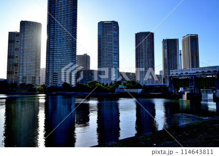 東京都 東雲の高層タワーマンション群の風景 東京都 東雲の高層タワーマンション群の風景 114643811
