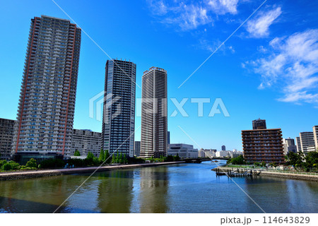 東京都 東雲の高層タワーマンション群の風景 東京都 東雲の高層タワーマンション群の風景 114643829