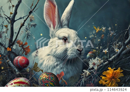 Easter bunny and Easter eggs Easter bunny and Easter eggs 114643924