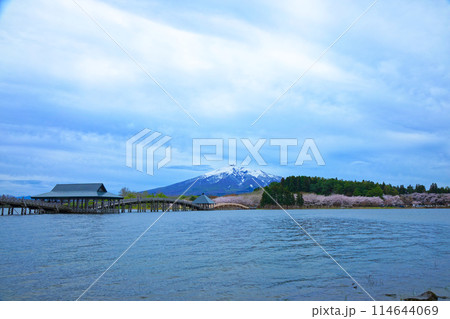 鶴の舞橋と岩木山 満開の桜 鶴の舞橋と岩木山 満開の桜 114644069
