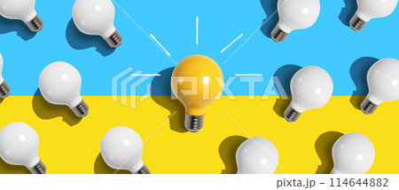 One out unique idea light bulb - Flat lay 114644882