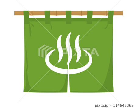 温泉の暖簾ベクターイラスト黄緑 114645368