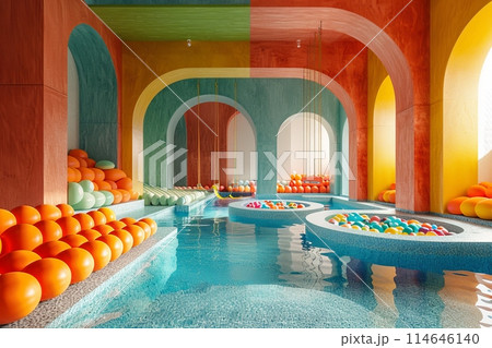 Empty indoor playground and colourful interior. Generative AI 114646140