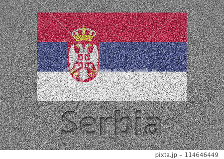 石板の上に描かれたセルビアの国旗と、掘ったような「Serbia」の文字 石板の上に描かれたセルビアの国旗と、掘ったような「Serbia」の文字 114646449