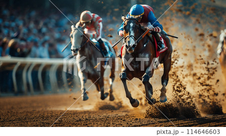 競馬場の馬と騎手	 114646603