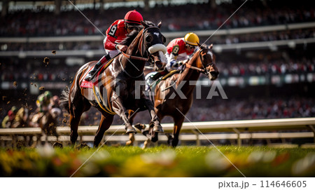 競馬場の馬と騎手	 114646605
