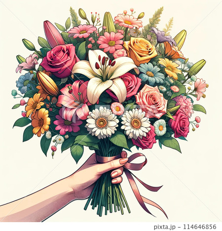 カラフルな花束をプレゼントのイラスト素材 [114646856] - PIXTA