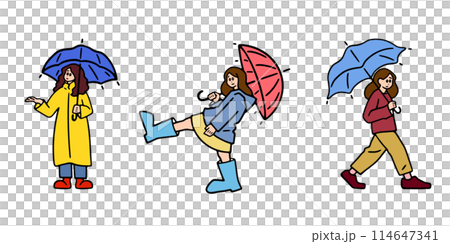 雨天打傘的女人的彩色插圖集 114647341