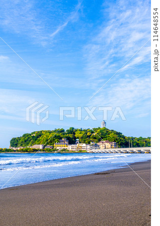 湘南の海から見る江の島 114648554