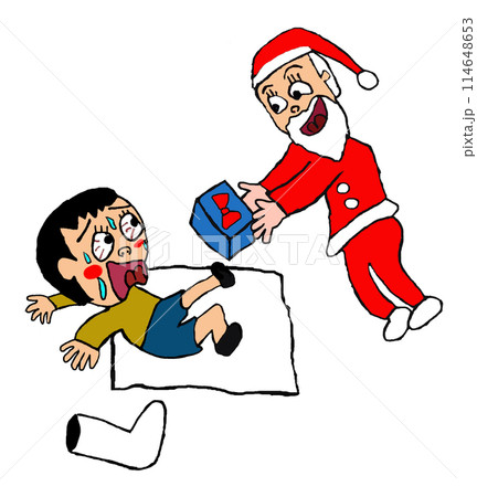 クリスマスにプレゼントを少年に渡すサンタクロース クリスマスにプレゼントを少年に渡すサンタクロース 114648653