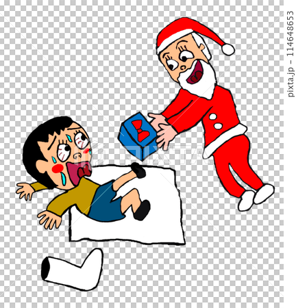 クリスマスにプレゼントを少年に渡すサンタクロース クリスマスにプレゼントを少年に渡すサンタクロース 114648653