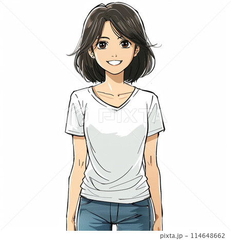 Tシャツを着た若い女性 114648662