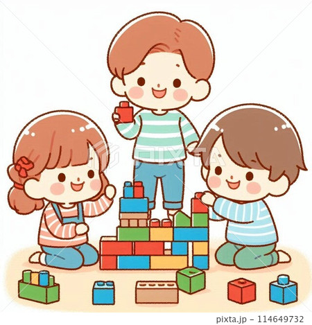 積み木遊びする子供たち 114649732