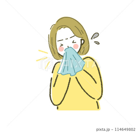 花粉症に悩む人 アレルギーがつらい女性 体調不良のイラスト素材 114649802
