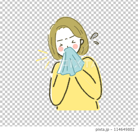 花粉症に悩む人 アレルギーがつらい女性 体調不良のイラスト素材 114649802