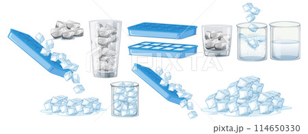 Ice Cube Trays and Glasses Vector Illustration Ice Cube Trays and Glasses Vector Illustration 114650330