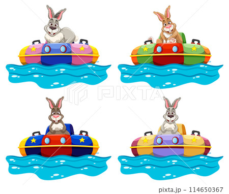 Colorful Bumper Boats with Cartoon Rabbits 114650367