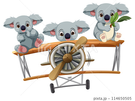 Koalas on a Wooden Toy Airplane 114650505