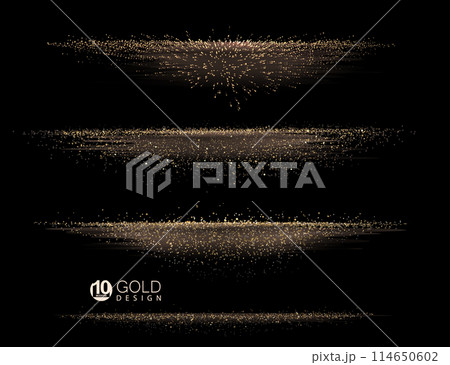 Isolated stripe with gold glitter on a black background, set 114650602