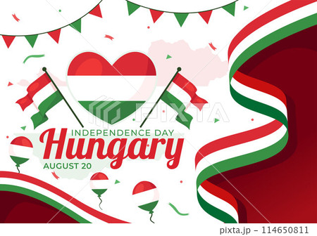 Happy Hungary Independence Day Vector Illustration featuring the Hungarian Waving Flag Background for National Holiday Flat Style Cartoon Background 114650811
