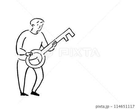 大きな鍵を持った男性の全身、線画 大きな鍵を持った男性の全身、線画 114651117