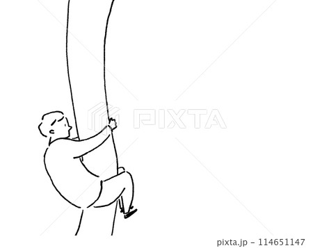 ゆがんだ棒、ポールにしがみつく男性、線画 ゆがんだ棒、ポールにしがみつく男性、線画 114651147