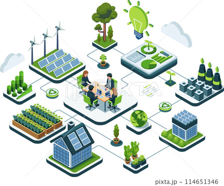 Isometric Sustainable Business Conference with Eco-Friendly Urban Planning 114651346