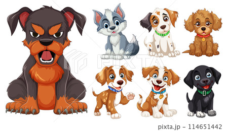 Cute and Playful Cartoon Puppies 114651442