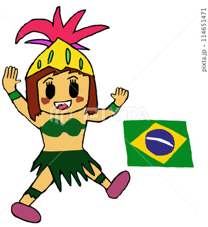サンバを踊るブラジル人女性とブラジル国旗 114651471