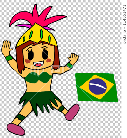 サンバを踊るブラジル人女性とブラジル国旗 114651471
