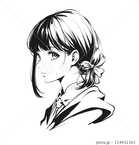 モノクロの少女イラスト 114652161