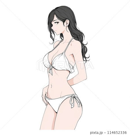 ビキニスタイルの女性イラスト 腰に手を当てて怒る水着姿の女性のイラスト素材 [114652336] - PIXTA