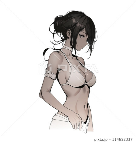 腰に手を当てている水着姿の若い女性のイラスト素材 [114652337] - PIXTA