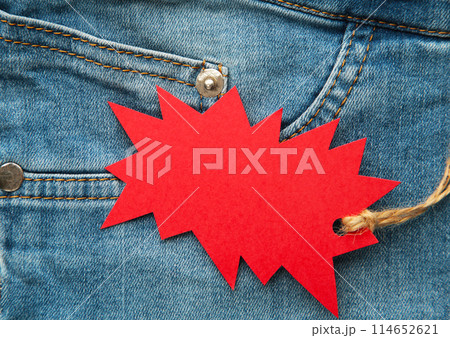 Blue jeans detail with red tag. Black friday Blue jeans detail with red tag. Black friday 114652621