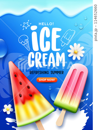 Ice cream Summer sale, cool sweet fresh, on blue poster flyer background 114652660