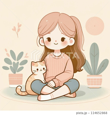 猫と遊ぶ女性 114652868