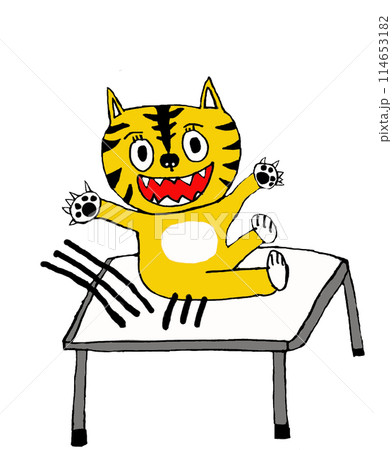 スポーツジムで虎ンポリン(トランポリン)をする虎 114653182