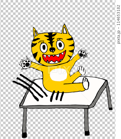 A tiger jumping on a trampoline at a sports gym A tiger jumping on a trampoline at a sports gym 114653182