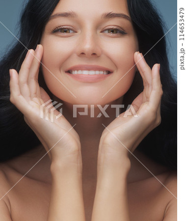 Close-up Portrait of Beautiful Smile Woman Highlighting Dental Care 114653479
