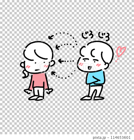 漫画風 ジロジロ見る男性 見られる女性 好意 じろじろ シンプルで可愛い線画イラスト 漫画風 ジロジロ見る男性 見られる女性 好意 じろじろ シンプルで可愛い線画イラスト 114653601