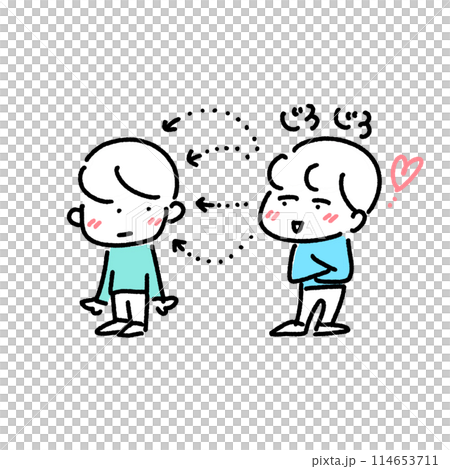 漫画風　ジロジロ見る男性　見られる男性　好意　じろじろ　シンプルで可愛い線画イラスト 114653711